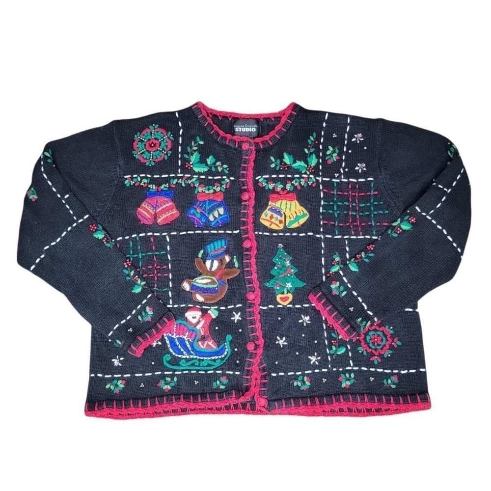 Vintage designer originals studio crochet ugly Christmas sweater size large